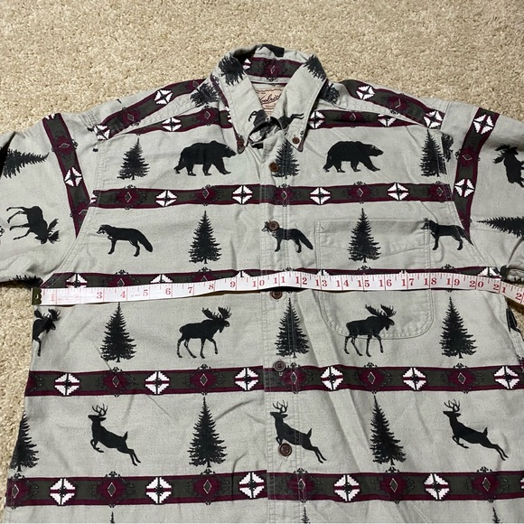 Woolrich Moose Deer Outdoor Tree Forest Aztec Flannel Long Sleeve Button Medium - Picture 8 of 13